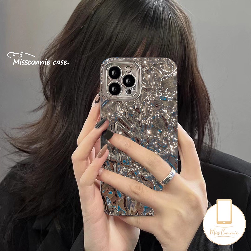 IPHONE Casing Electroplate Kreatif Mewah Kompatibel Untuk Iphone11Xr 7plus12 13 14 Pro Max 7-6s 8-6 Plus X XS Max SE 2020fashion Plating Silver Pola Kerut Shockproof Penutup Belakang