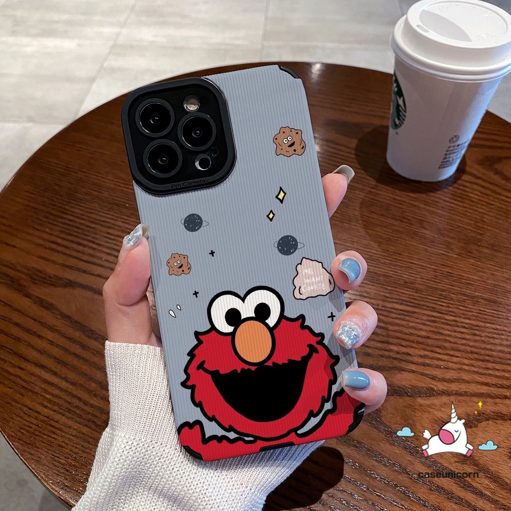 IPHONE Art Bunga Warna-Warni Kartun Sesame Street Elmo Case Kompatibel Untuk Iphone7 8 Plus11 13 12 XR 14 Pro MAX X XS MAX Cute Strawberry Bear Manyo Tekstur Kulit Shockproof Soft Cover