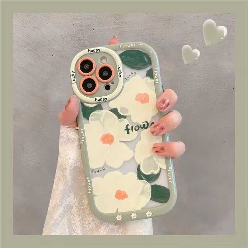 Same style as star Ins Wind Pretty Green Sunflower Soft Case iPhone 11 12 13 14 Pro Max New Puff Casing Apple for women girls Gift