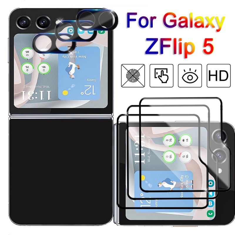 Tahan Aus Aman Sutra Printing Tempered Glass Luar Film Pelindung Layar Kecil Jernih HD Kokoh Pelindung Lensa Kamera Untuk Samsung Galaxy Z Flip 5.5g
