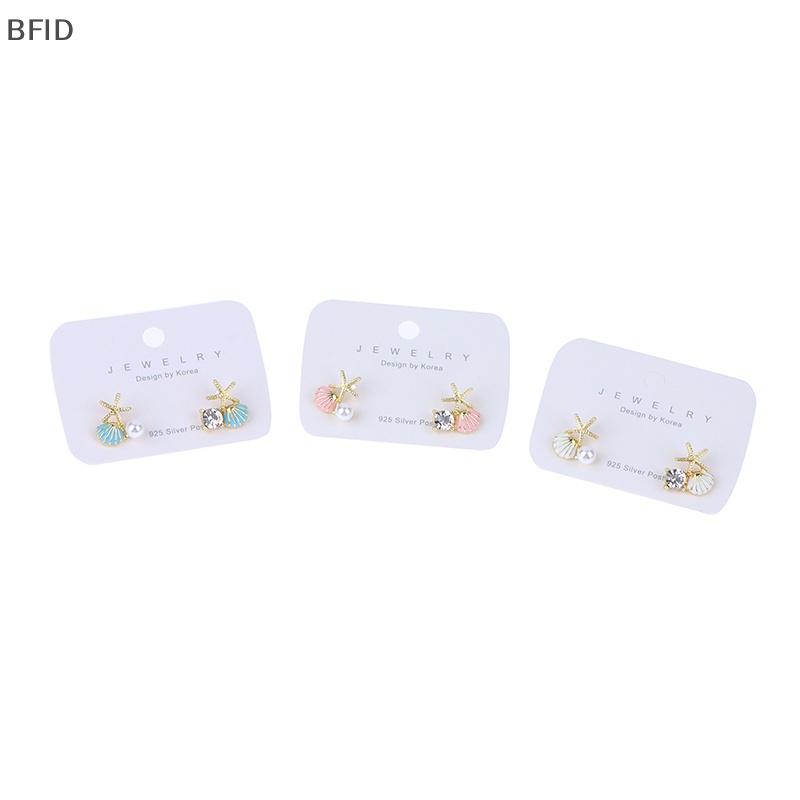 [BFID] 1pasang Paduan Asimetris Sederhana Bintang Laut Ear Studs Zircon Pearl Earrings [ID]