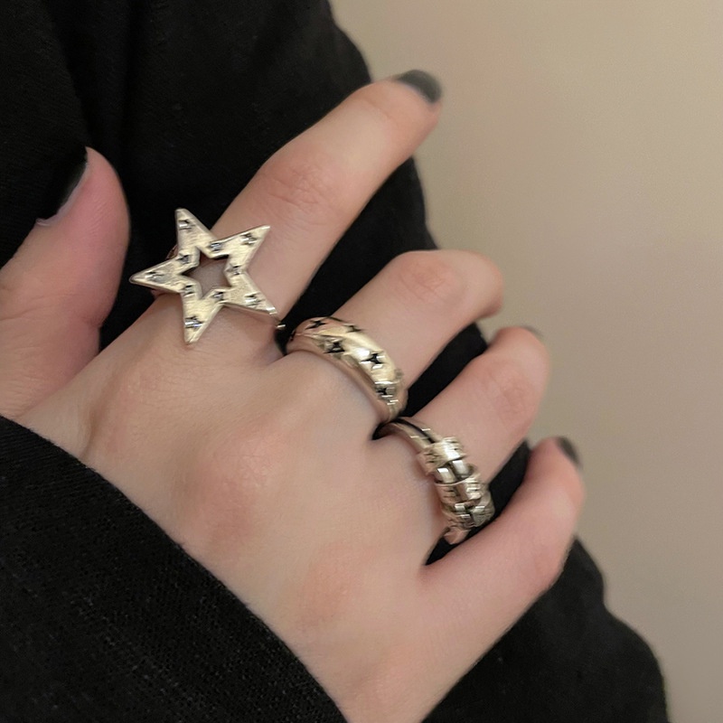 Trendi Baru Y2K Logam Bintang Pembukaan Cincin Gothic Punk Kepribadian Wanita Gadis Geometris Tidak Teratur Pentagram Berongga Adjustable Cincin Perhiasan