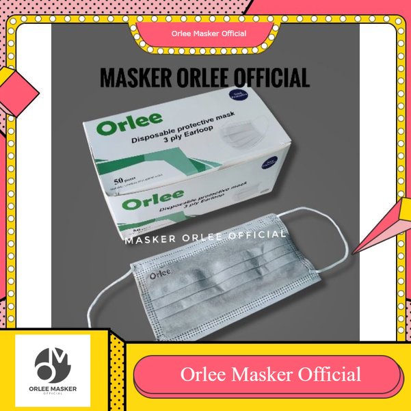 MASKER ORLEE ORIGINAL 100% 3ply EARLOOP (tali cantol) TERMURAH!! GROSIRAN KEMENKES SEHARI KIRIM PROMO 50pcs/box promo