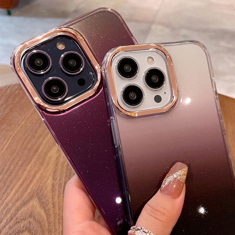 IPHONE Casing Ponsel Plating Transparan Gradasi Glitter Mewah Untuk Iphone11 12 13 14 PRO Max14 Plus12 13 MINI PRO TPU Shockproof Bumper Cover