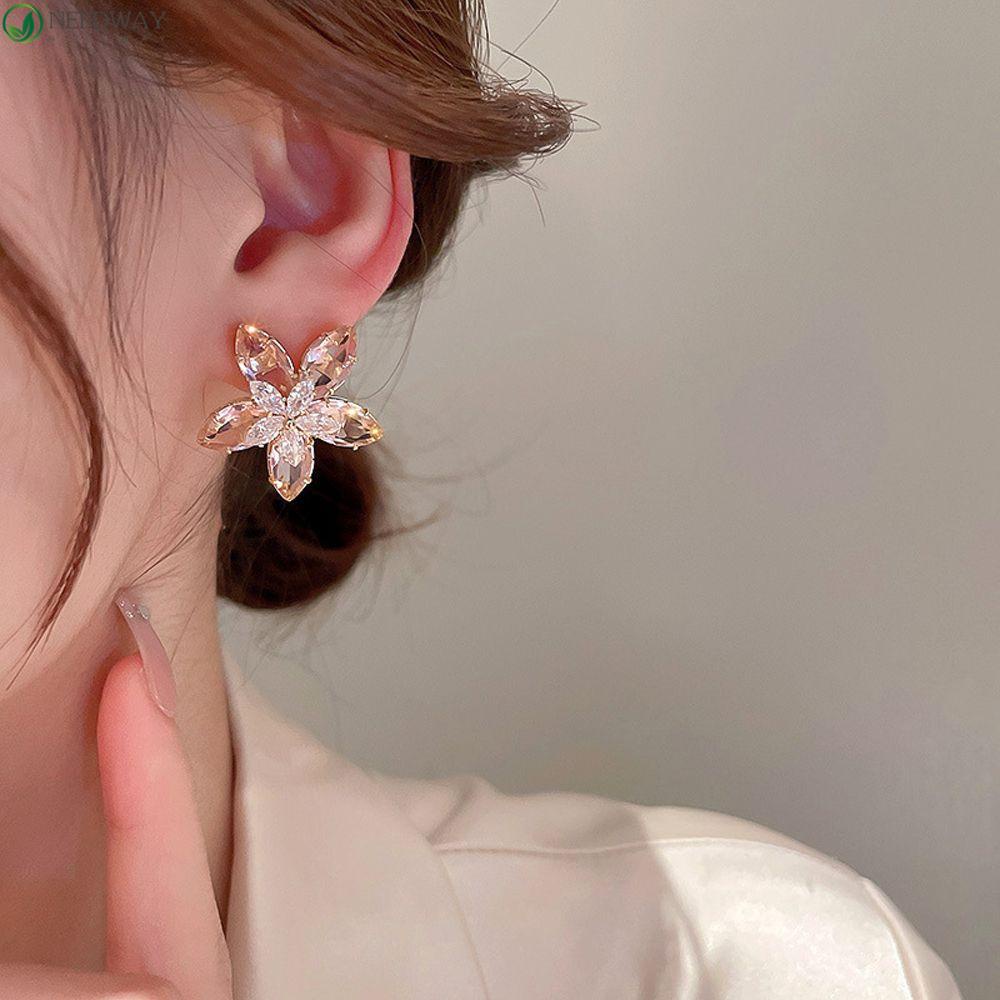 Needway Korea Style Stud Earring Manis Serbaguna Jarum Perak Surat Cinta Bunga Kupu-Kupu Telinga Gesper