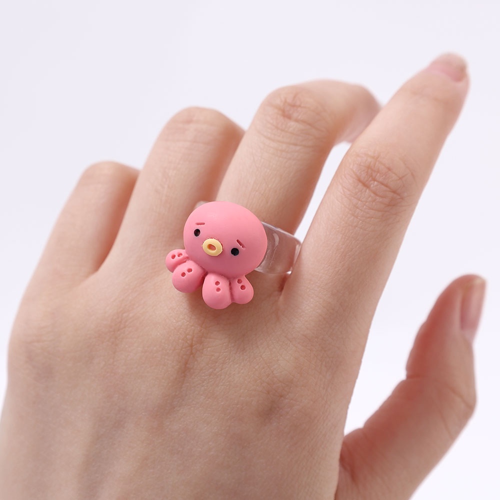 Fashion Lucu Kartun Hewan Katak Gajah Cincin Untuk Gadis Warna-Warni Akrilik Pesta Cincin Pasangan Cincin Indah Hadiah