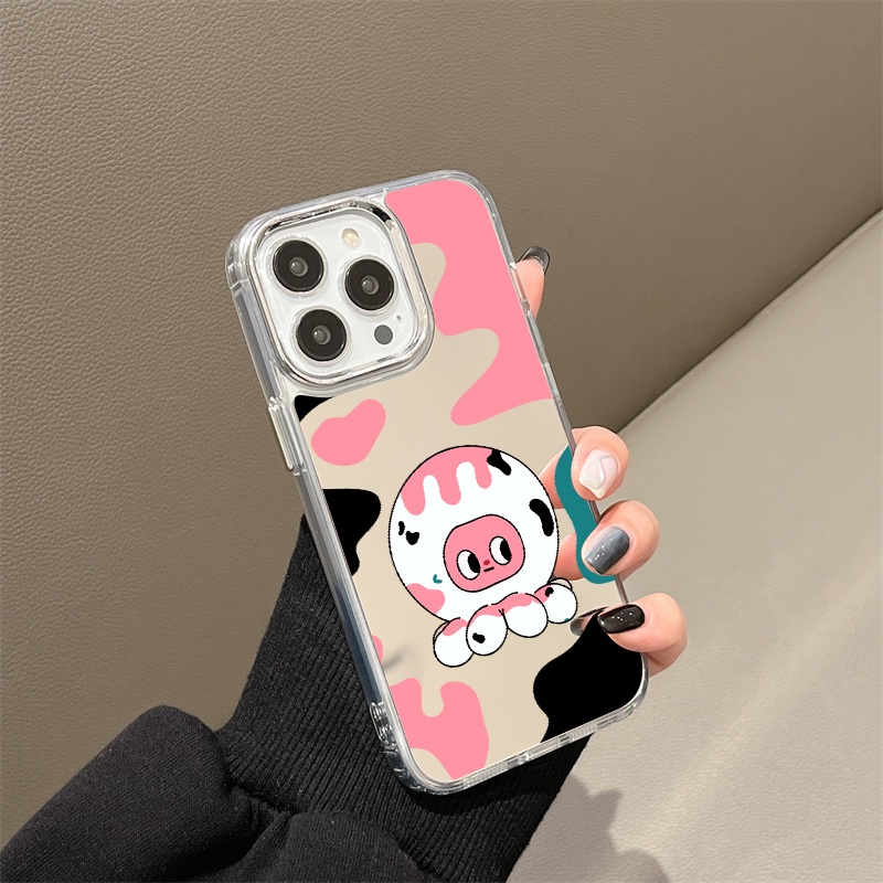 IPHONE Casing Ponsel Cermin Gurita Kartun Kompatibel Untuk Iphone11 12 13 14 12Pro 13Pro 14Pro Pro Max XR X XS Max Electroplating Tombol Perlindungan Mirror Cover