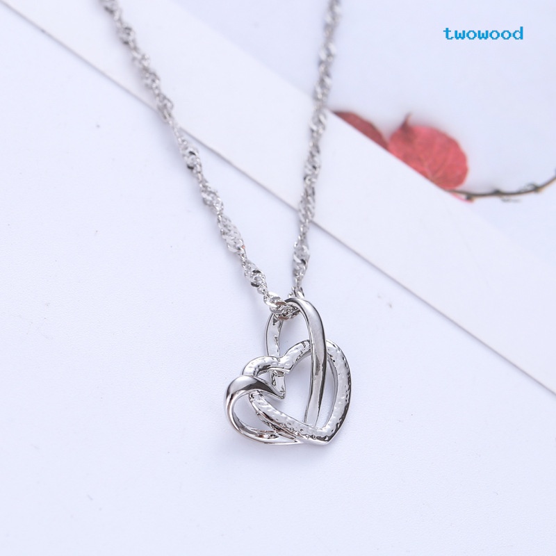 Twowood Kalung Liontin Hati Ganda Klavikula Elegan