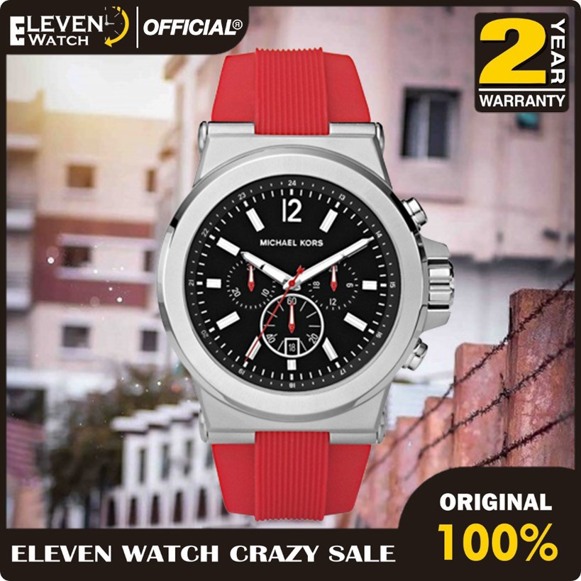 [Promo] Jam Tangan Pria MK 8169 / MK8169 Dylan Chronograph Rubber Strap and Black Dial  Garansi 2 Ta