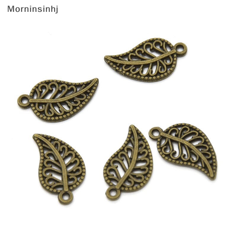 Mornin 100Pcs 10x18mm Kerawang Hollow Daun Logam Liontin DIY Wanita Anting Gantungan Kunci id