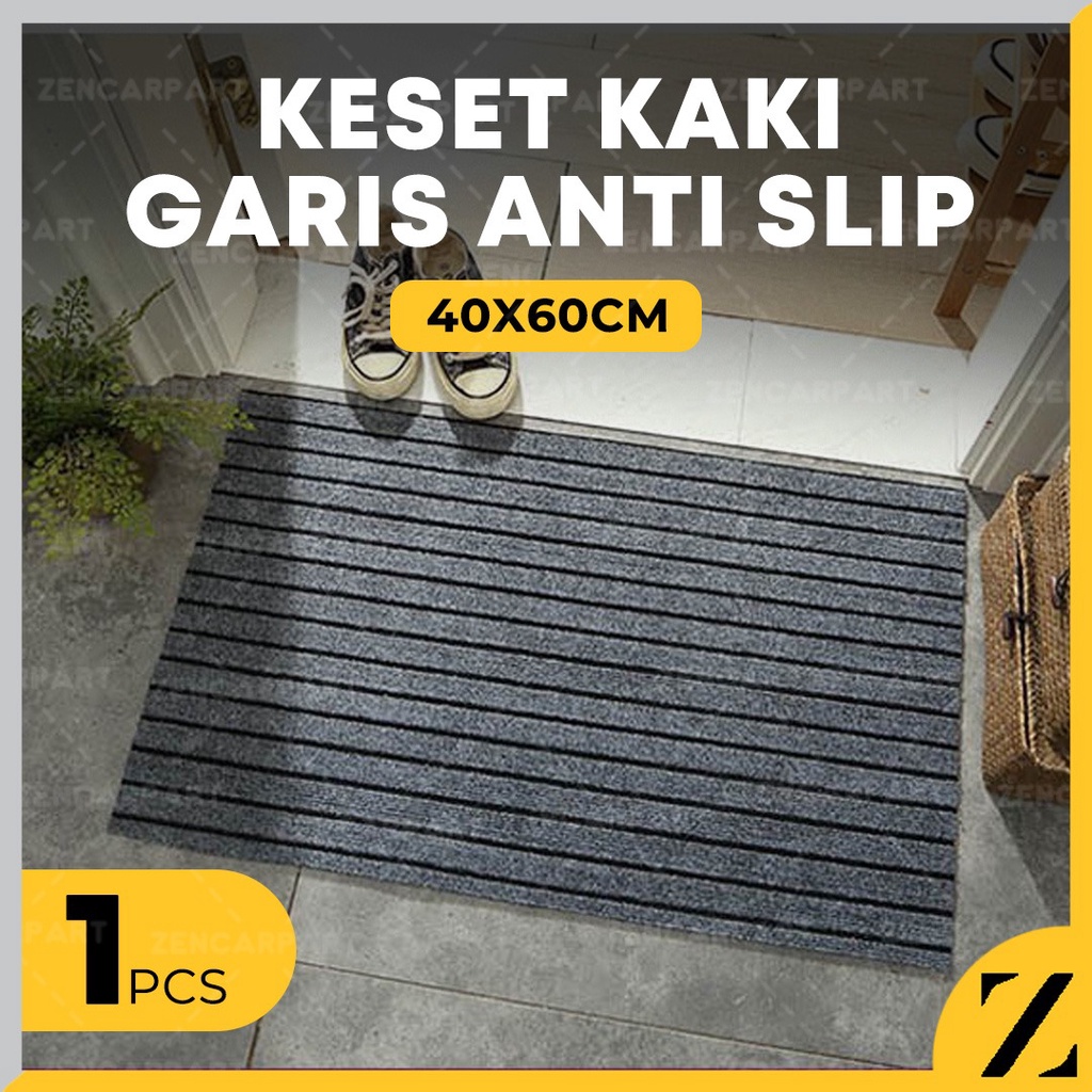 Keset Kaki Motif Garis Anti Slip Lantai Teras Kamar Mandi 40x60 TEBAL Karpet Stripe Salur Garis Lorong Dapur Wc Anti Licin