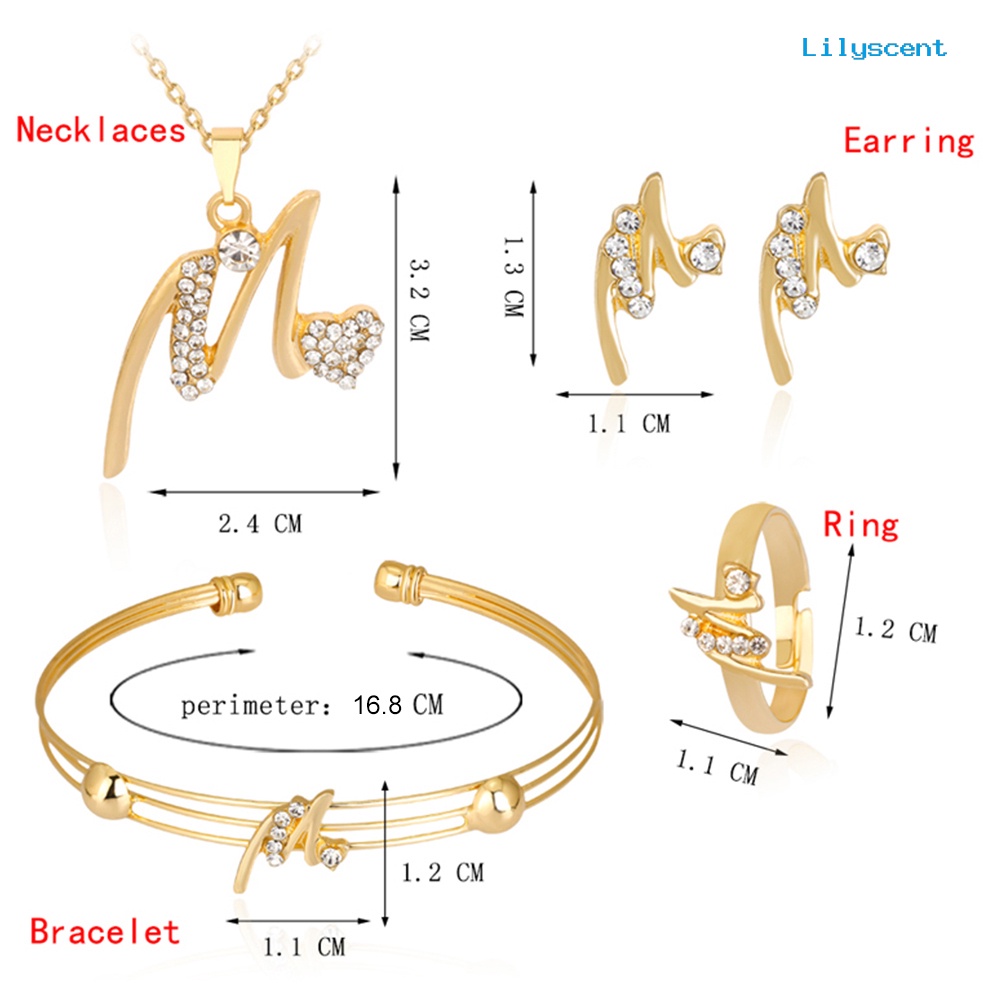 [LS]KC Berlian Imitasi Lapis Emas Hati M Huruf Liontin Kalung Cincin Bangle Anting