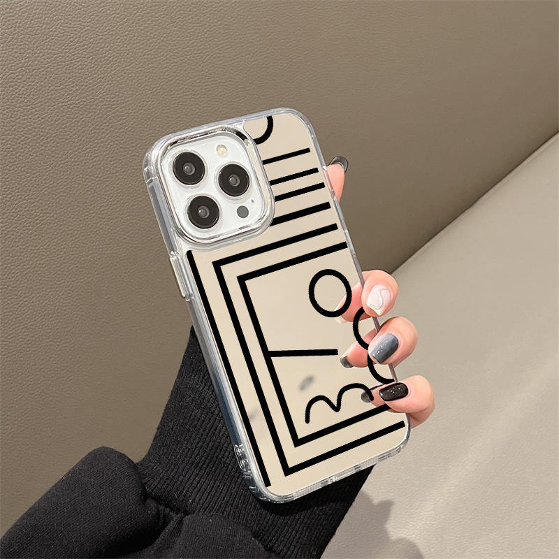 IPHONE Case Ponsel Cermin Garis Sederhana Kompatibel Untuk Iphone11 12 13 14 12Pro 13Pro 14Pro Pro Max XR X XS Max Electroplating Tombol Perlindungan Mirror Cover