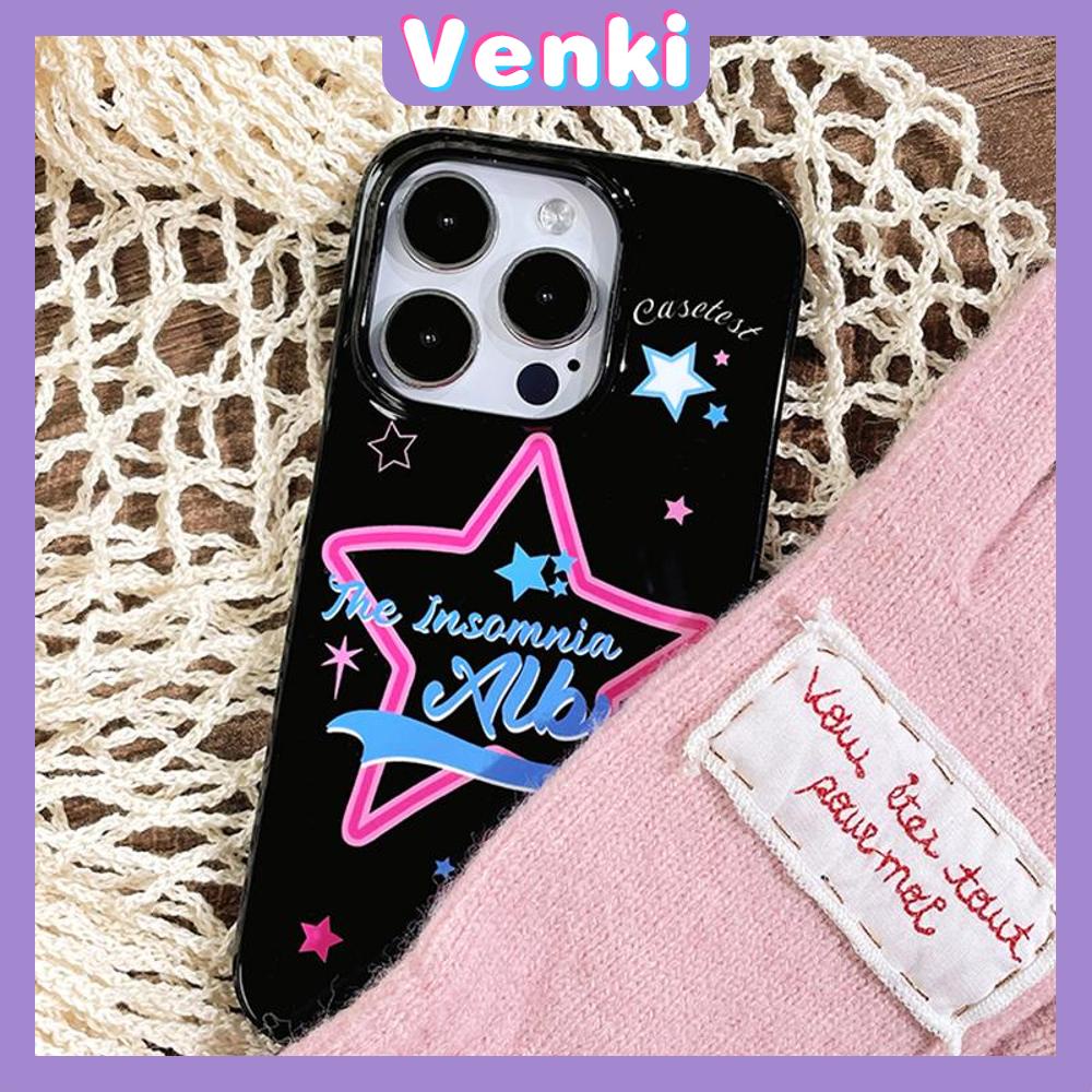 VENKI - Untuk iPhone 11 iPhone Case Hitam Glossy TPU Soft Shell Shockproof Protection Camera Bintang Sederhana Bahasa Inggris Kompatibel dengan iPhone 14 13 Pro max 12 Pro Max xr xs max 7 8Plus