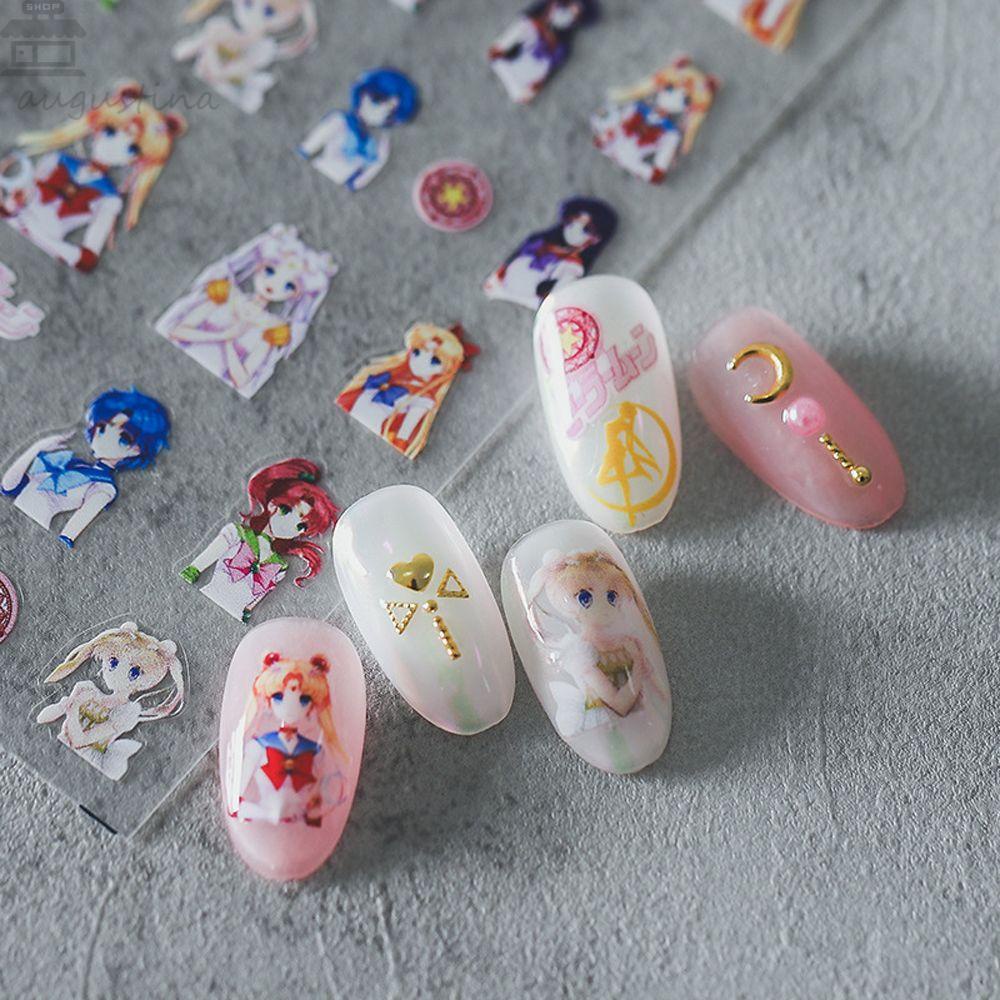 AUGUSTINA Agustina Kartun Stiker Kuku Teko Lucu Shell Love Bunga DIY Dekorasi Nail Art