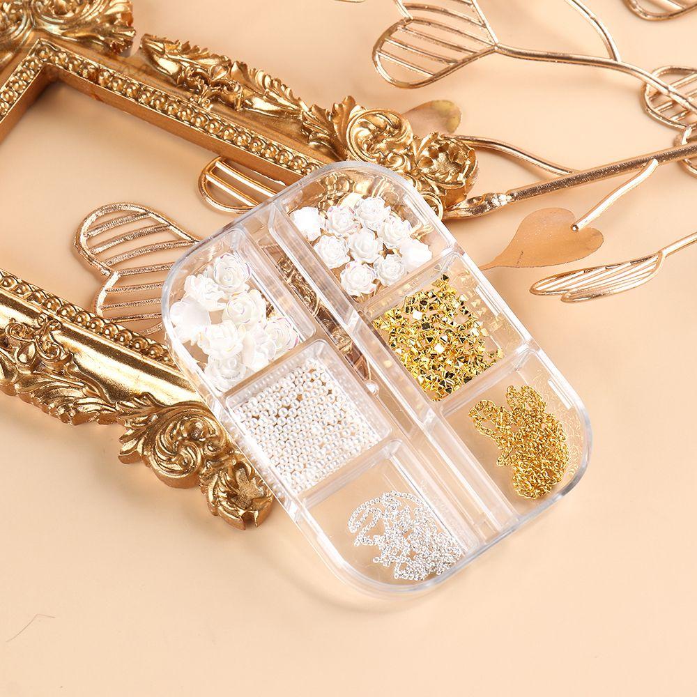 AUGUSTINA Agustina Camelia Dekorasi Kuku 3D Fashion Rantai Putih Mawar Manicure Nail Art Ornamen Nail Charms