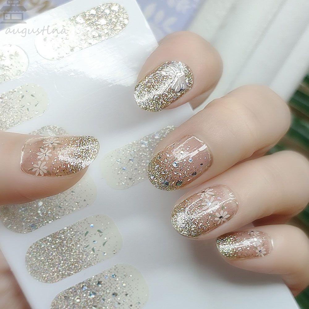 AUGUSTINA Agustina Self-Adhesive Nail Stiker Bronzing Dekorasi Kuku Nail Art Sliders Imitasi Bor DIY Nail Decals