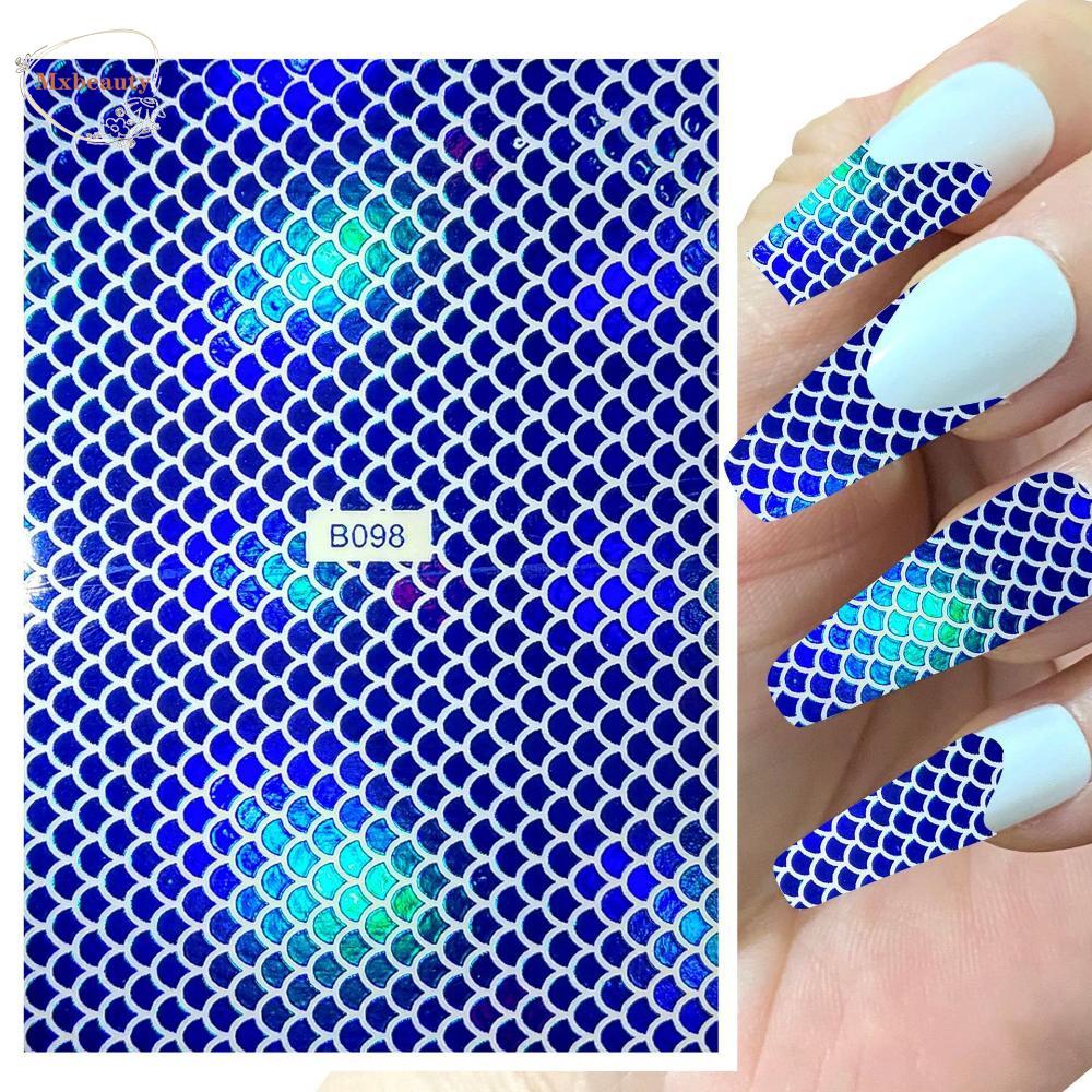 MXBEAUTY 3d Nail Art Sticker Set 12pcs Fashion Hologram Garis Desain Kerut Laser Dekorasi Kuku Perekat Diri Melubangi Patch Kuku