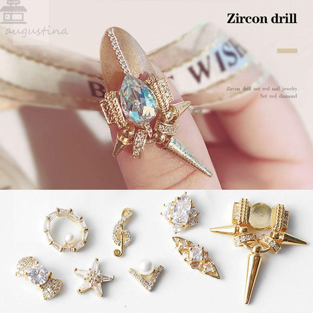 AUGUSTINA Agustina 3D Kuku Zirkon Fashion Berlian Jepang Perhiasan Rantai Logam Kuku Berlian Imitasi