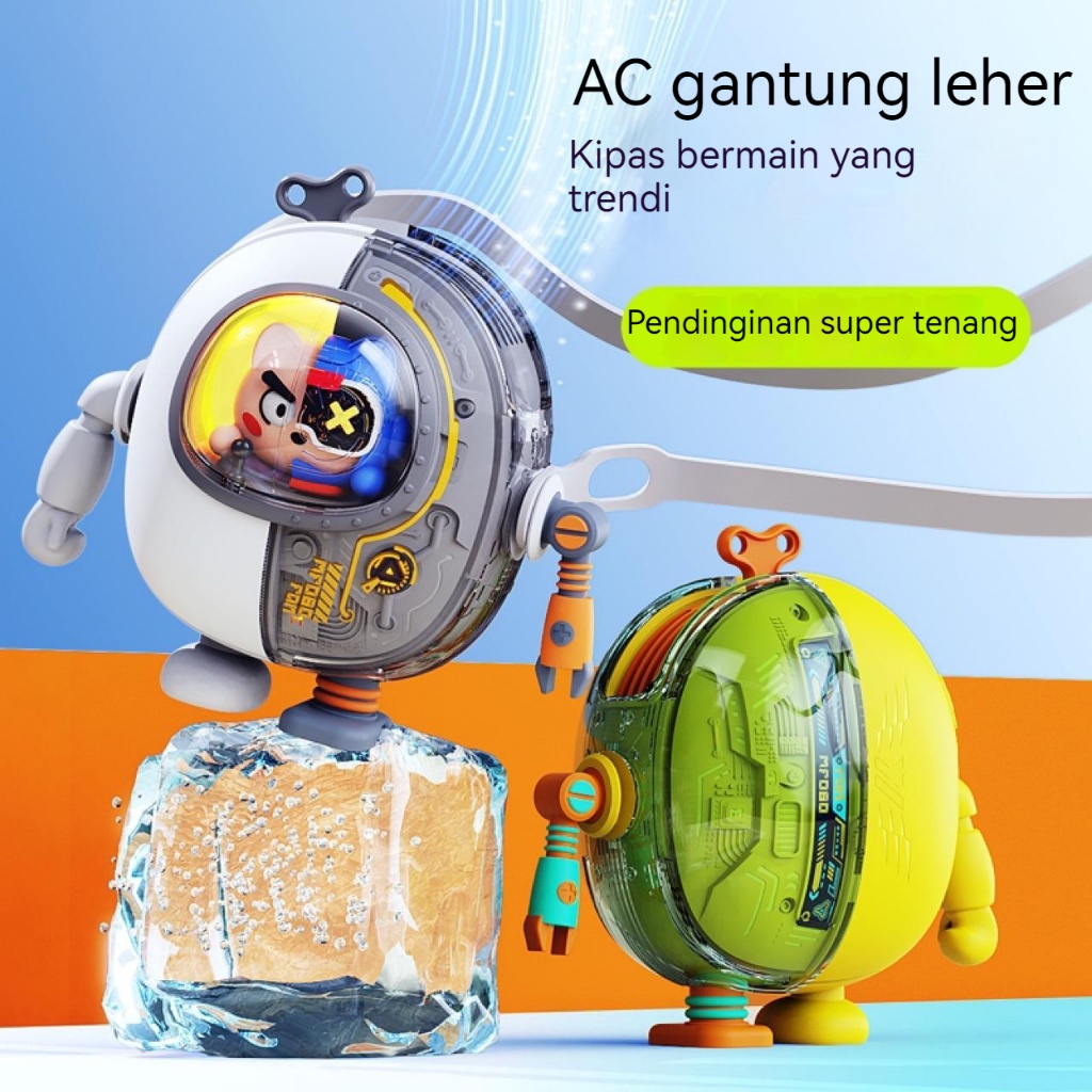 Kipas mech mini karakter pengisi daya USB portabel / Mainan mech Transformers yang dapat diisi ulang kipas leher gantung /Kipas angin kecil untuk anak-anakangin kecil malas di luar ruangan