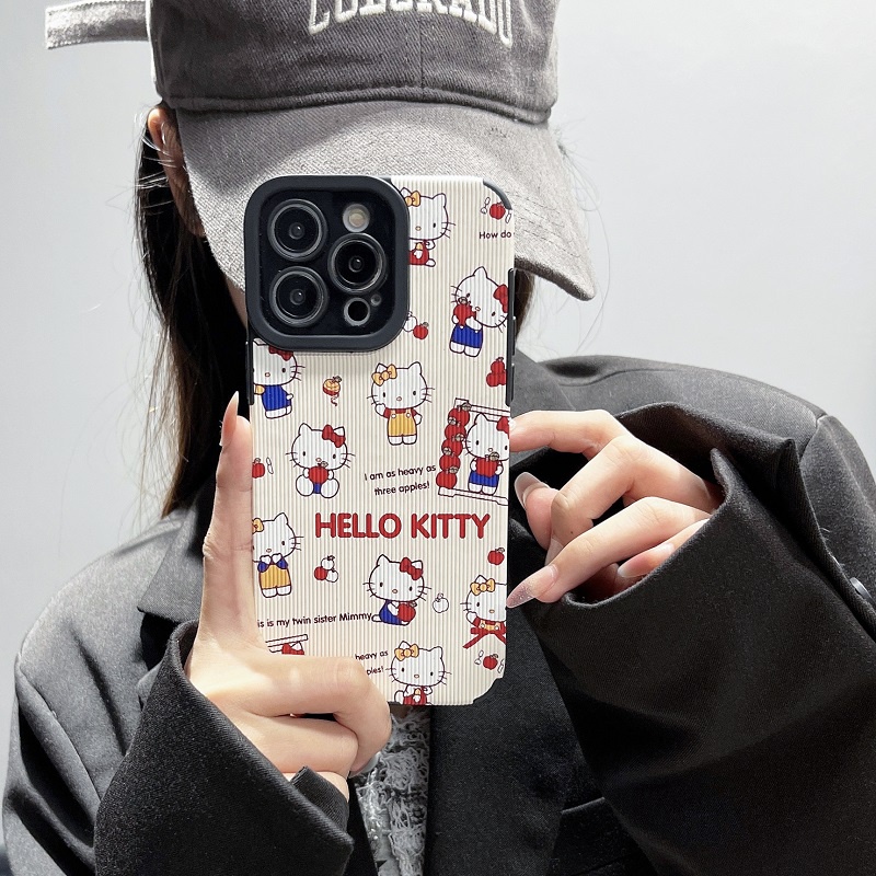 IPHONE Untuk Iphone14 13 12 11 Pro Max X XR XS Max7 8 Plus Kartun Lucu Hello kitty Tekstur Vertikal Pelindung Kulit Soft case