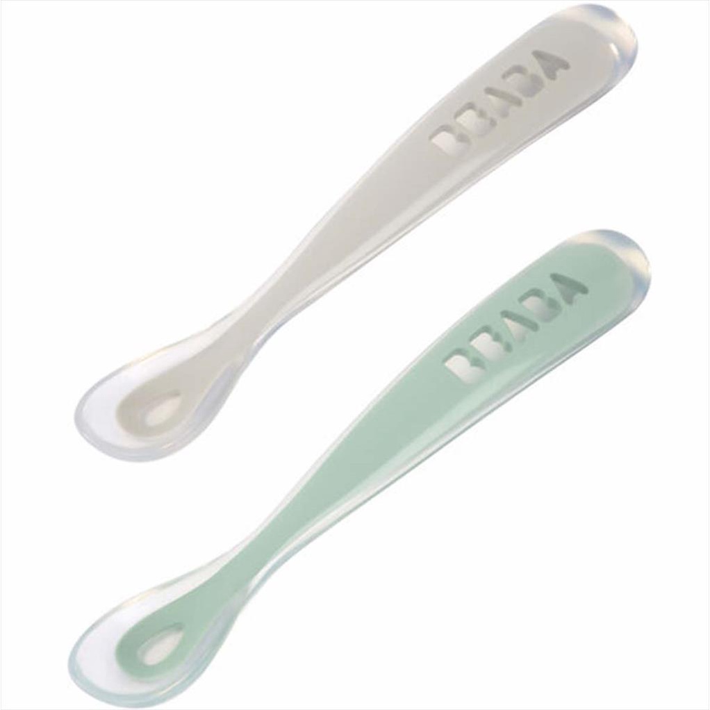 BEABA Set 2 1st Age Silicone Spoon 135521 Sage Green Grey