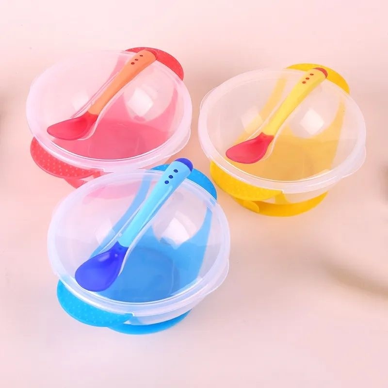 (Pimenova) mangkok bayi sendok tutup makan bayidengan sensor panas ,&amp;anti slip alat makan bayi