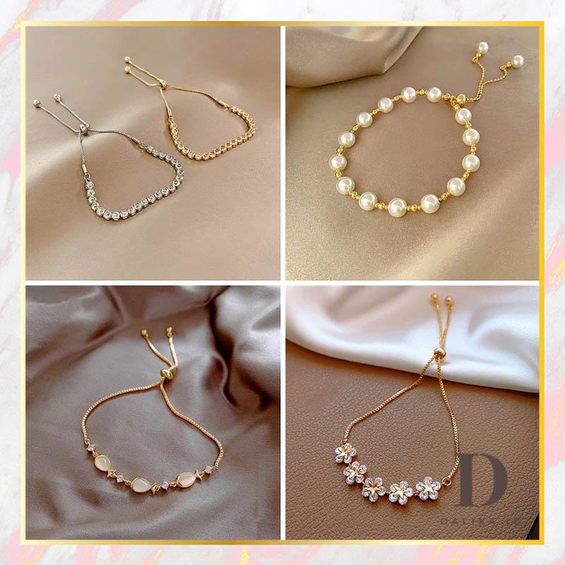 Gelang Serut Wanita Variasi Mutiara Batu Kristal Air Mata Aksesoris Fashion Korea