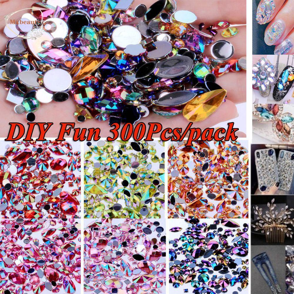 MXBEAUTY Nail Art Untuk Pesta AB Permata Flatback Wajah Stiker Kristal Berlian Imitasi Bening