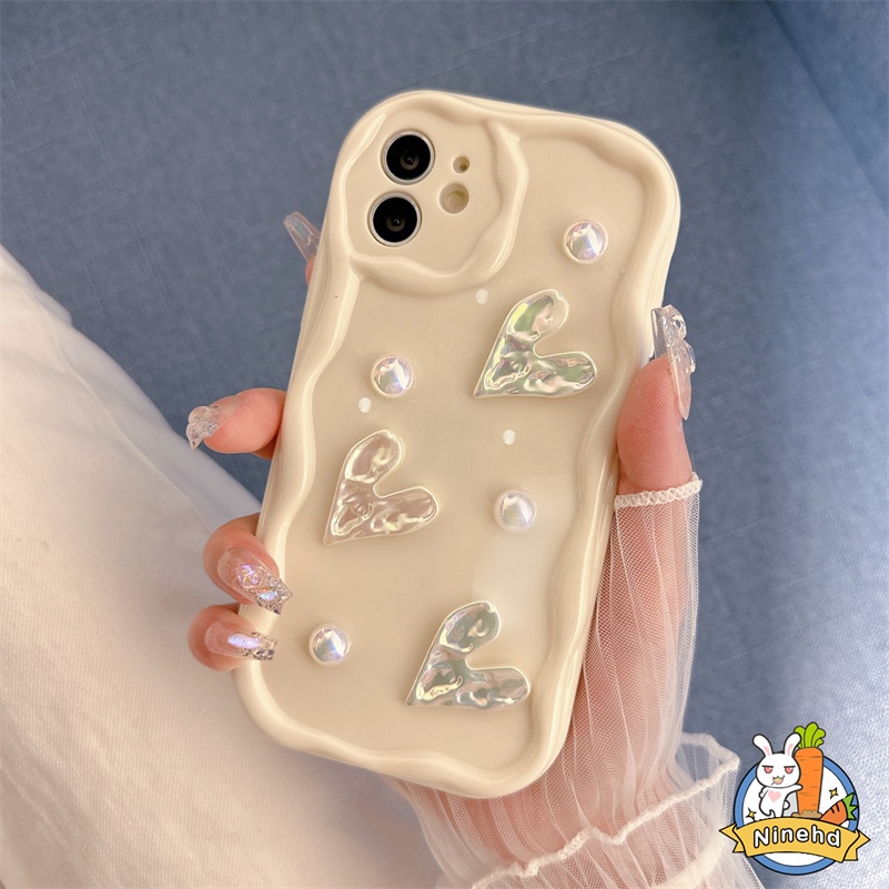 Xiaomi Redmi 12C A1 10C 10A 10 9 9A 9C 9T Redmi Note12 12s 11 11s 10 10s 9 9s Pro Xiaomi 12 11 Lite Poco X3 Pro Cream Wavy 3D Love Casing Ponsel Silikon Baru Dengan Mutiara DIY Gelang Tangan