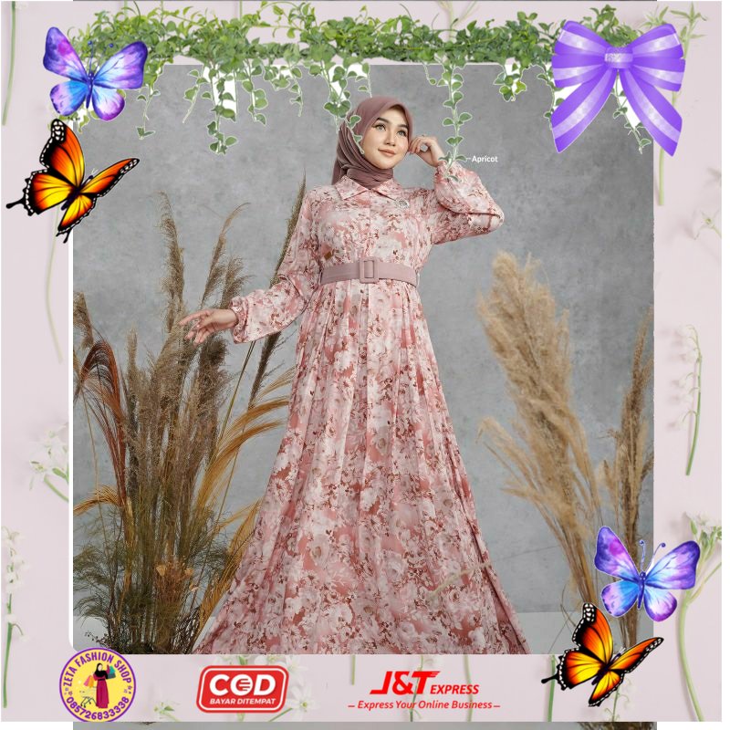 BAYAR COD NEW SPECIAL - GEORGIA DRESS GAMIS BELT RAYON MOTIF BUNGA CANTIK BY NADHEERA LUXURY ORI - Z