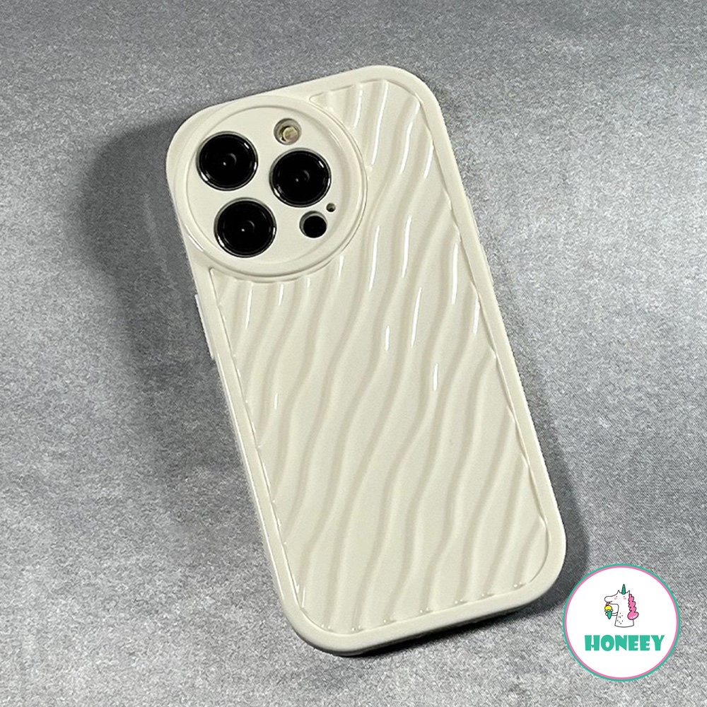 Casing Ponsel 3D Simple Beige Water Ripple Kompatibel Untuk Iphone14 13 12 11 Pro Max X XR XSMAX Case iPhone 11 7 8 SE 14plus Shockproof Back Cover