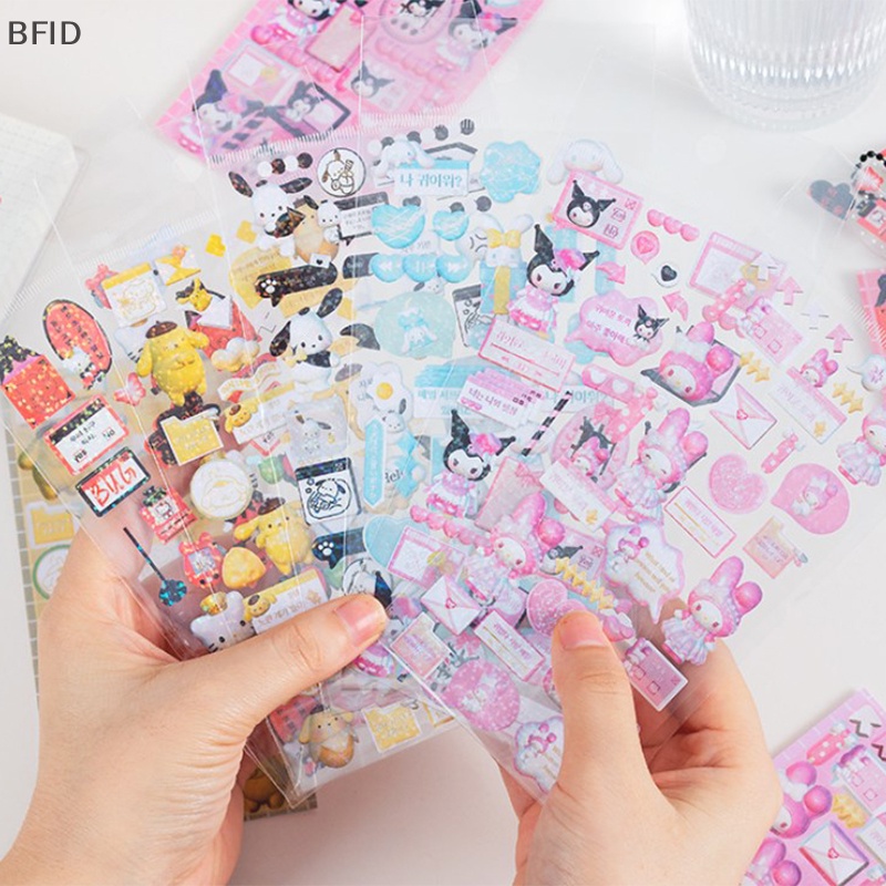 [BFID] 2pcs Anime Hello Kitty Kartun Lucu DIY Akun Tangan Pvc Transparan Bronzing Dekorasi Sticker Pack Bahan Scrapbook Stiker [ID]