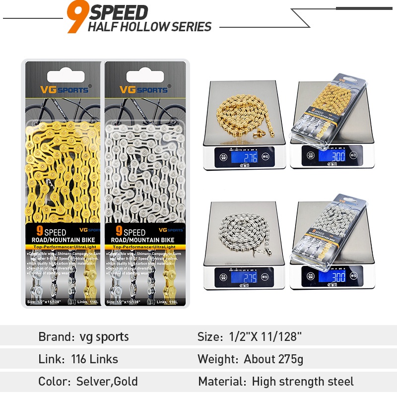 VG Sports Rantai Sepeda Bicycle Chain Half Hollow 8/9 Speed Gold Silver