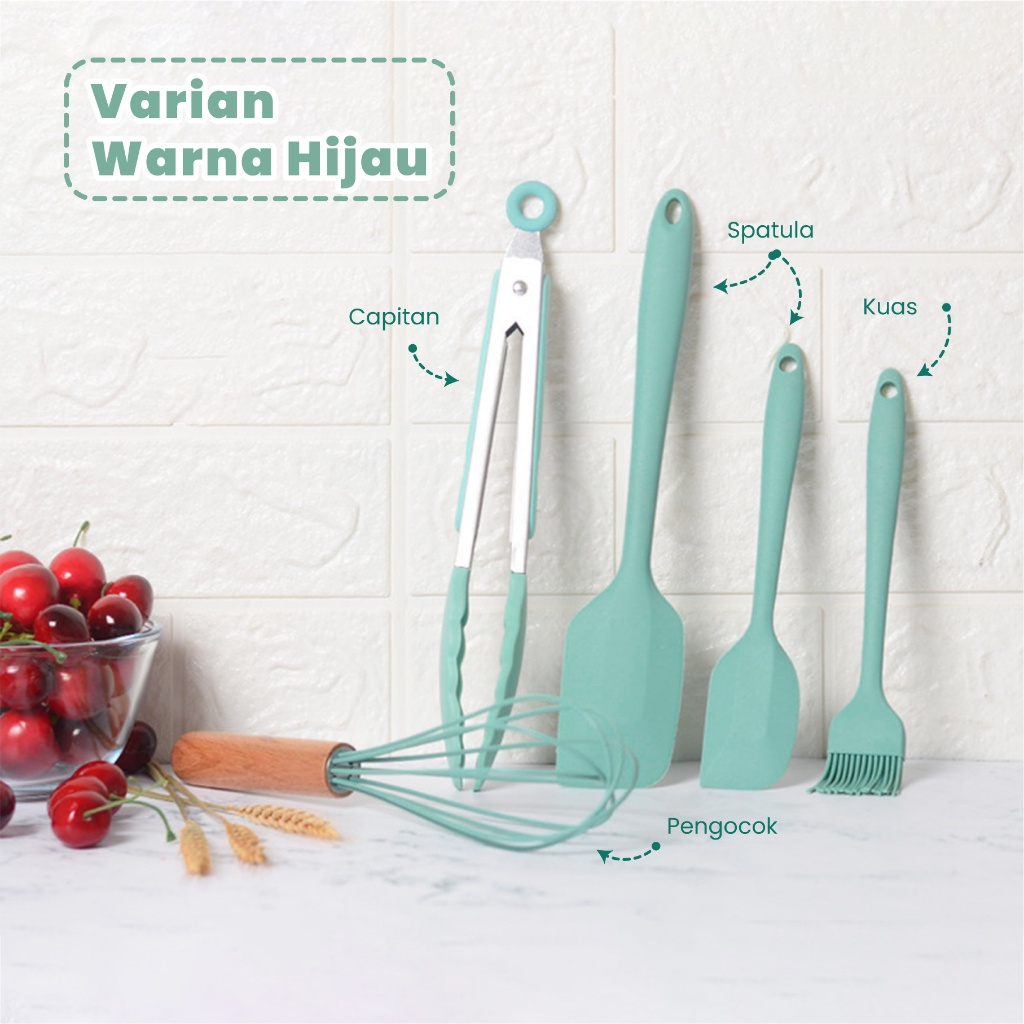 Spatula Silicone Utensil Sutil Silikon Set Pencapit pengocok Sudip Kuas Food Grade Tahan Panas