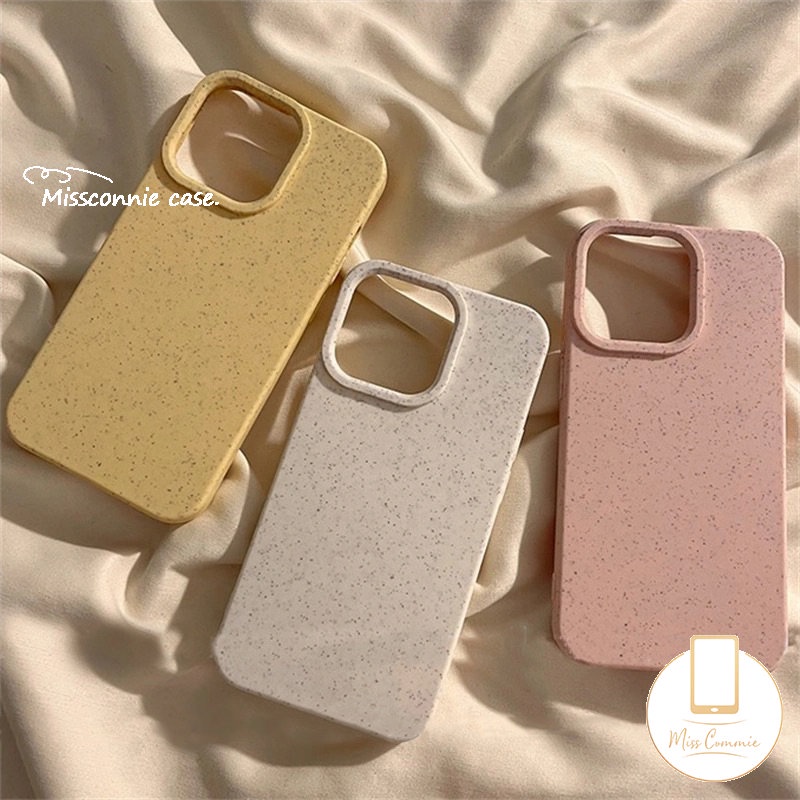 Ins Luxury Straw Texture Case Compatible For IPhone 11 13 14 12 Pro Max 7Plus XR X XS MAX 7 6 6S 8 Plus SE 2020 Simple Solid Color Degradable Soft Tpu Cover