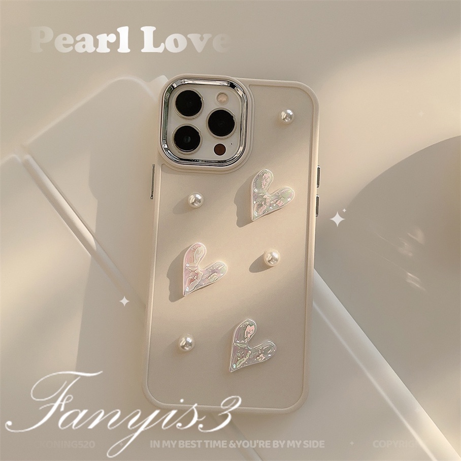 Compatible For IPhone 14 13 12 11 Pro Max X XR Xs Max 8 7 Plus SE 2020 Milk White Three-dimensional Love Pearl Phone Case TPU Soft Silicone Protective Cover