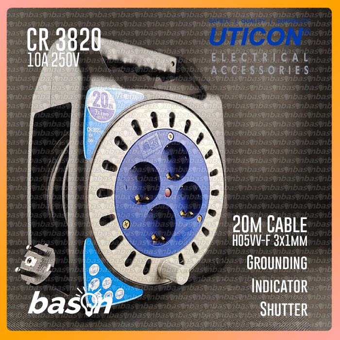 UTICON CR3820 - Kabel Gulung KOTAK Arde 20 Meter - Cable Reel 20M