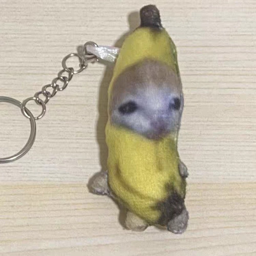 Tiktok Banana Cat Mencicit Gantungan Kunci Boneka Suara Hewan Keychain Kreatif Lucu Banana Cat Emoji Tas Liontin