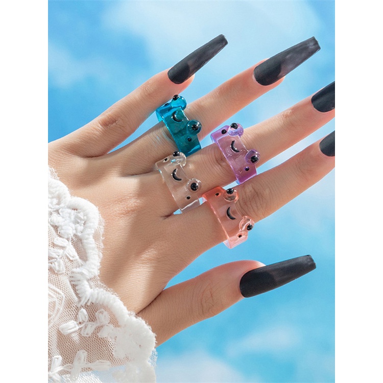 1pc Cincin Kodok Kartun Warna Murni Cincin Jari Resin Transparan Unik Untuk Wanita Hadiah Perhiasan Pinggiran Lebar