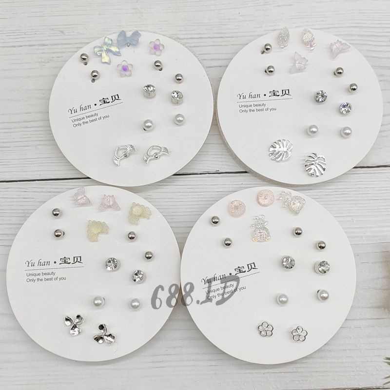 Set Anting Wanita Korea 7 Pasang Model Tindik Tusuk Fashion Stud Earrings Korean Style ER 01