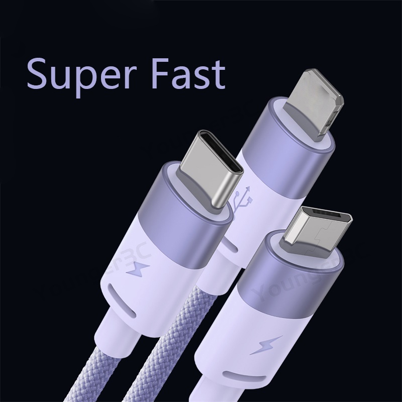 Kabel Pengisian Daya Flash 120W 6A Kabel Pengisian Daya Super Cepat 3 In 1 Kabel Data USB Cocok Untuk Ponsel ios Tipe C Andriod