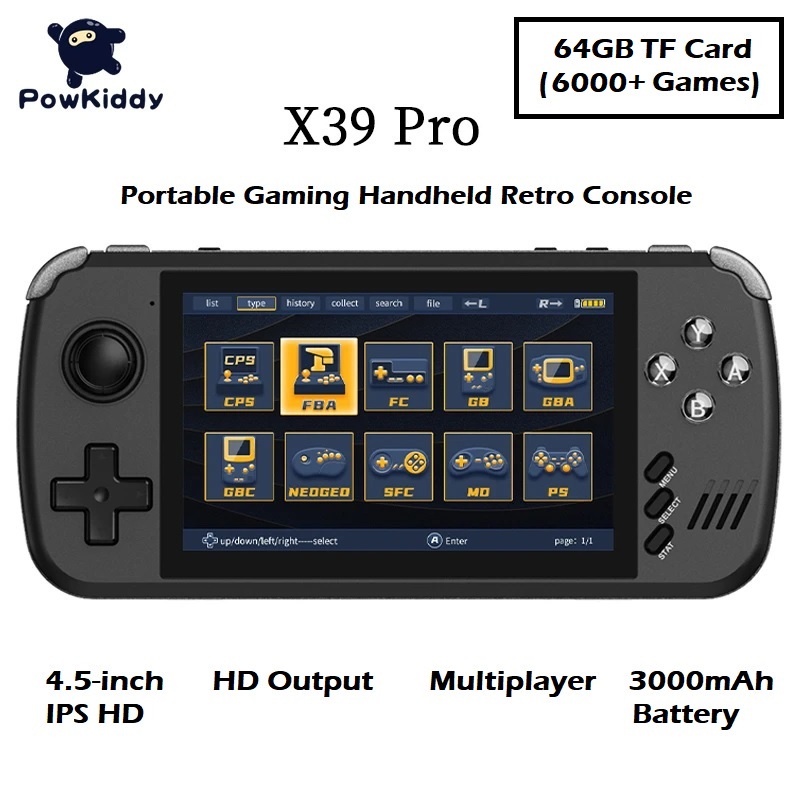 POWKIDDY X39 PRO 64GB - Handheld Retro Games Console - 6000 Games