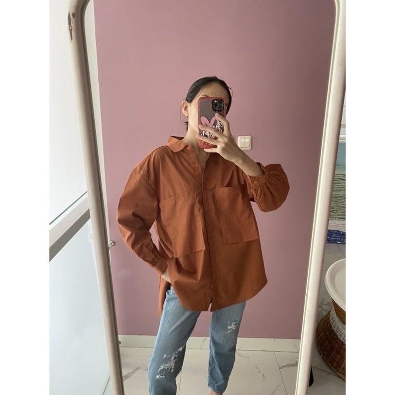KEMEJA WANITA POCKET OVERSIZE ZS 1003 Korean XXL Shirt Kemeja LENDERS  Blouse CEWEK KANTONG LENGAN PANJANG