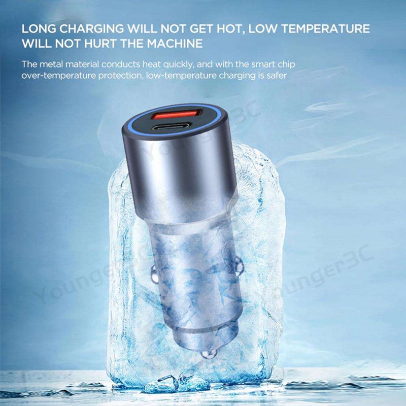 Alloy PD 20W Super Fast Charging Travel Adapter Metal QC+PD Charger Kendaraan Dual Port QC 3.0 Type C Travel Charging Adoptor