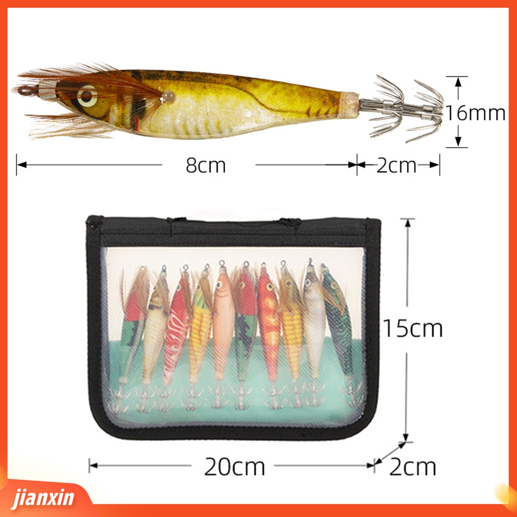 (In Stock) 10Pcs /Set 8cm /9.4g ABS Umpan Udang Buatan Warna Cerah Umpan Udang Dengan Kait Cumi Aksesori Memancing