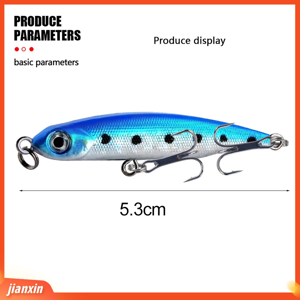 (In Stock) 5.3cm/3g Umpan Umpan 2kait Treble Tajam Barb Vibrant Steel Balls Plat Lidah Panjang Tenggelam Perlahan Umpan Bionik Untuk Memancing Di Luar Ruangan