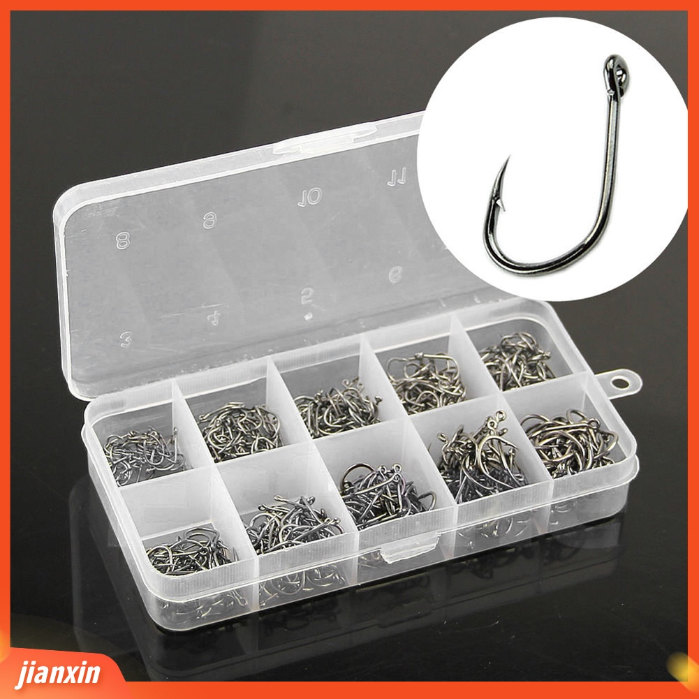 (In Stock) 500Pcs 10ukuran Aneka Kait Pancing Tajam Umpan Umpan Dengan Tackle Box