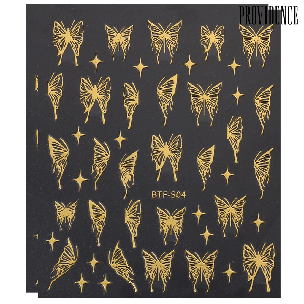 Providence 2lembar Hot Stamping Butterfly Nail Art Stiker Efek Mengkilap Ultra-Tipis Butterfly Decals DIY Manicure Perekat Dekorasi Kuku Perlengkapan Kuku