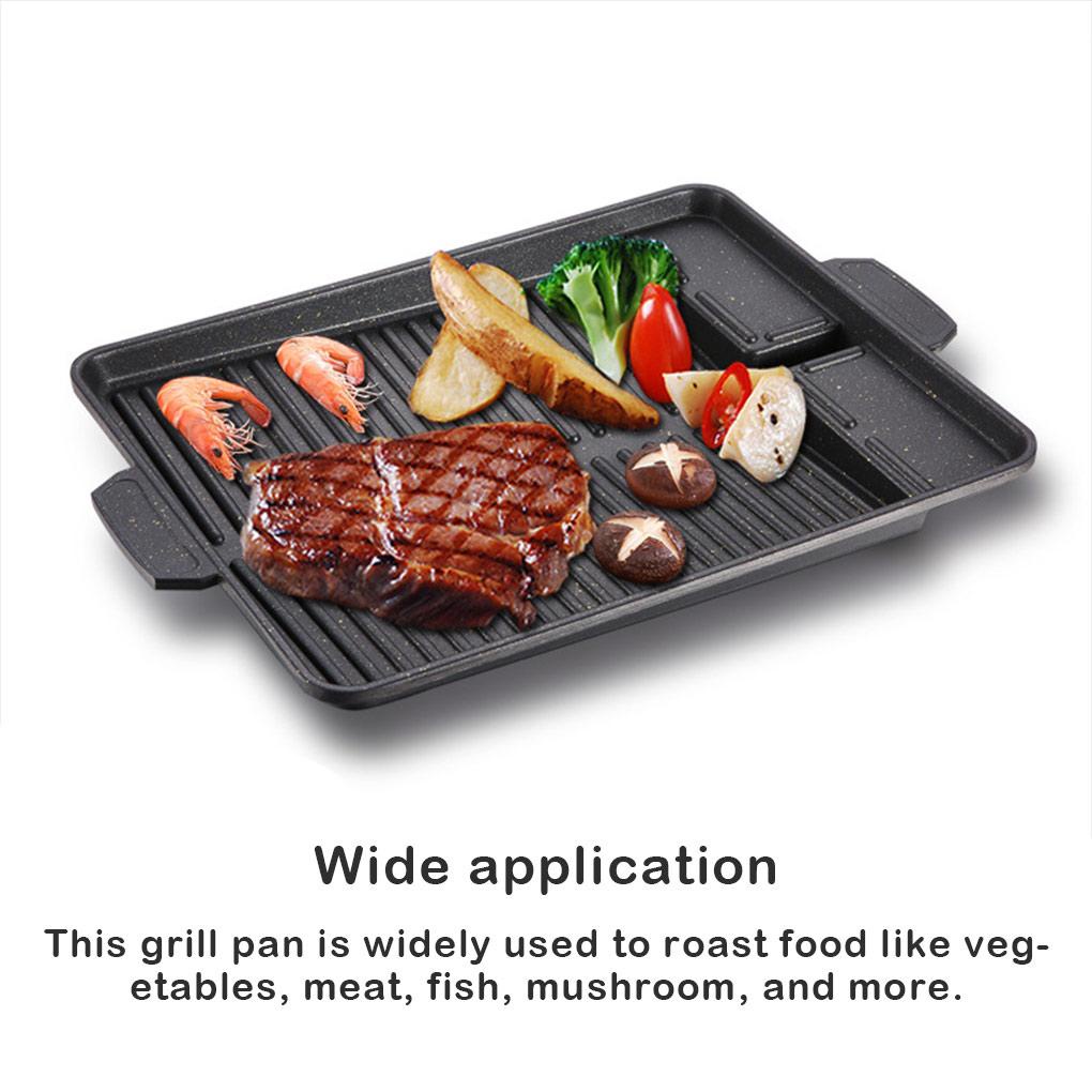 Panci Panggangan Kompor Barbeque Nonslip Rumah Tangga Dengan Lubang Saluran Minyak Picnicking Masak Luar Ruangan Anti Lengket BBQ Roast Tray Gadget